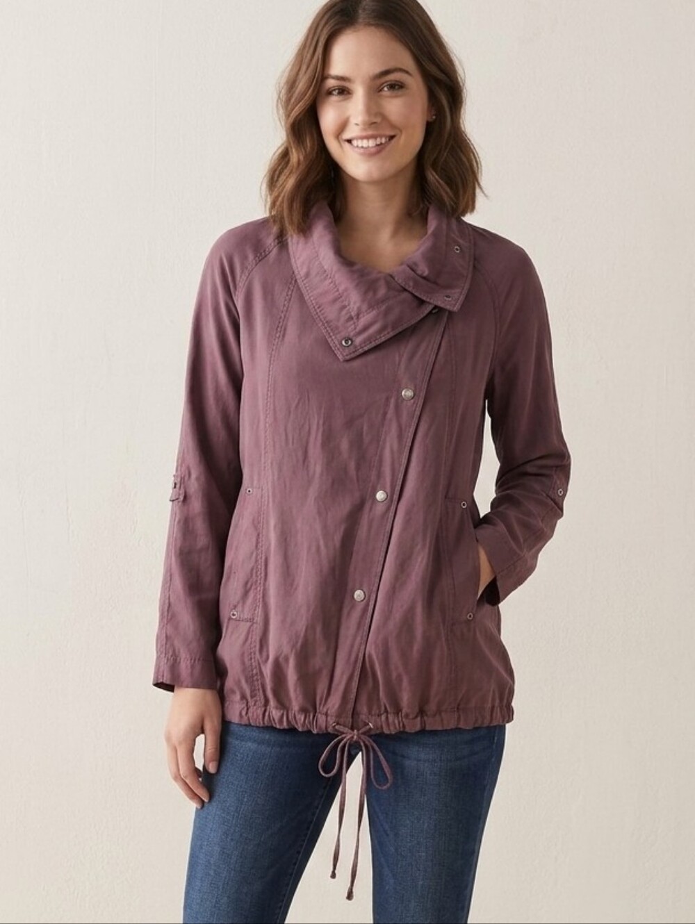 Express Eggplant Purple Side Snap Lightweight Jacket Womens Size Small Slouchy